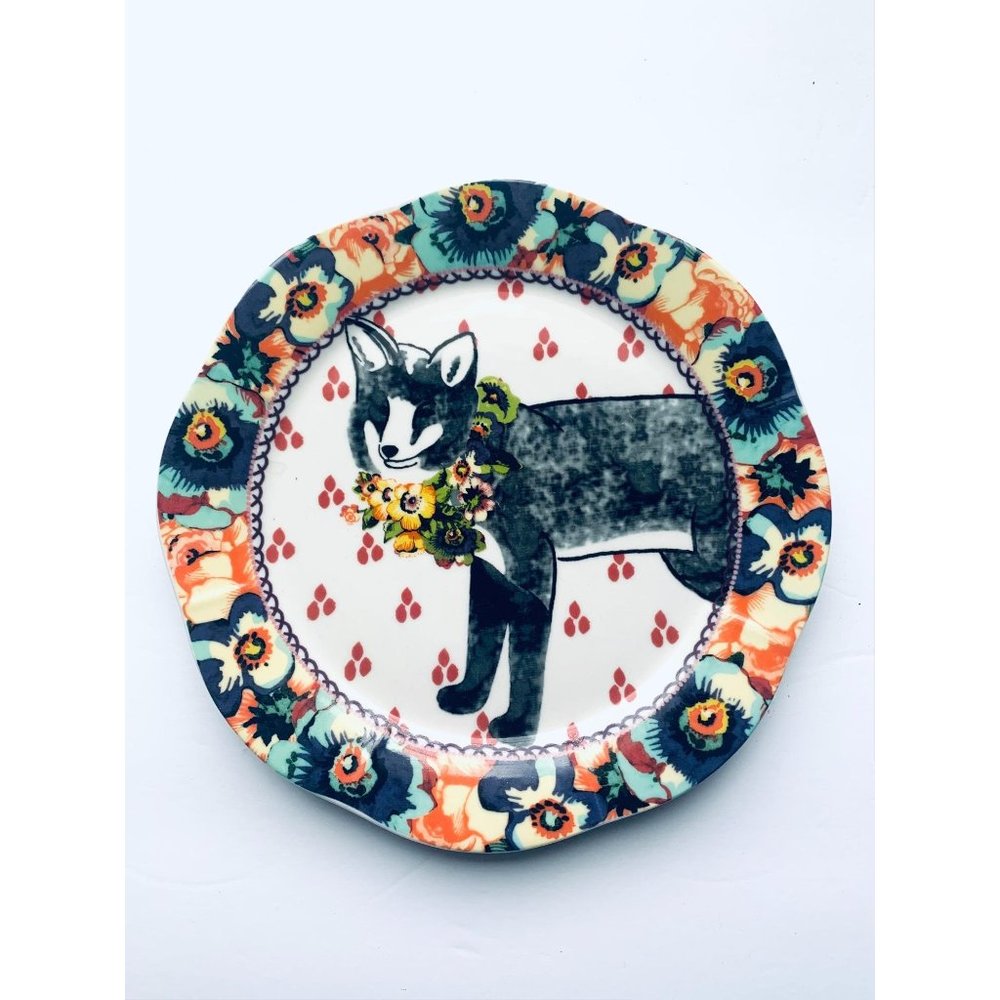 Boho floral husky dog salad plate 8.5"